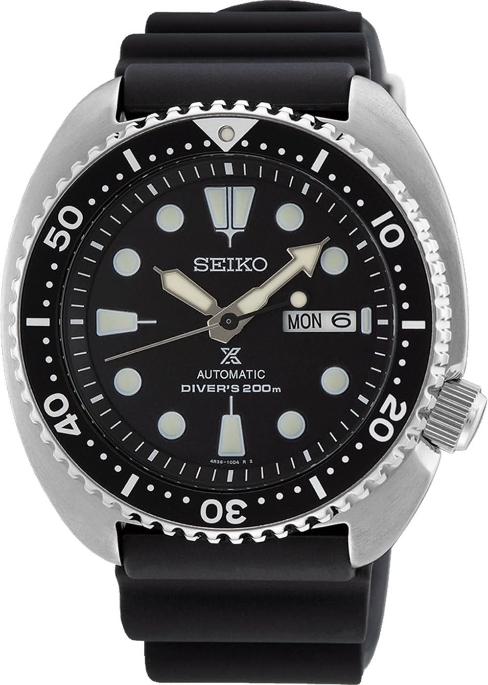 Reloj Seiko Prospex para hombre con esfera negra, bisel de buceo y correa de caucho negra
