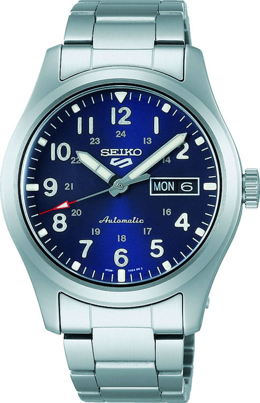 Reloj Seiko 5 Sports para hombre con esfera azul, ventana de fecha y pulsera de acero inoxidable
