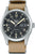 Reloj de hombre con esfera negra, caja plateada y correa de tela beige