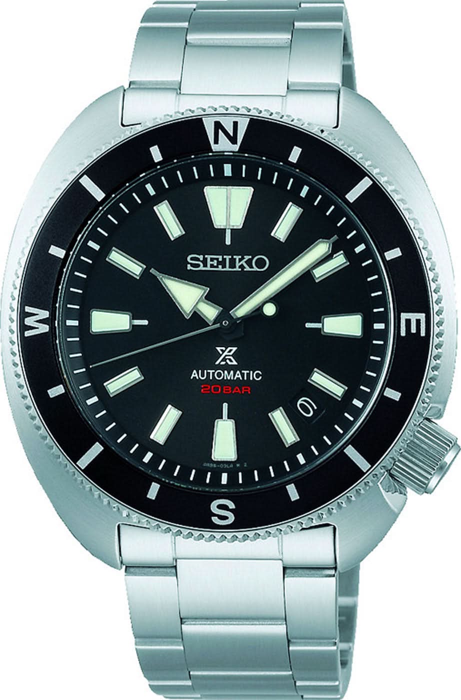 Pulsera de hombre: esfera negra, índices luminosos, automático, correa de acero, cristal de zafiro