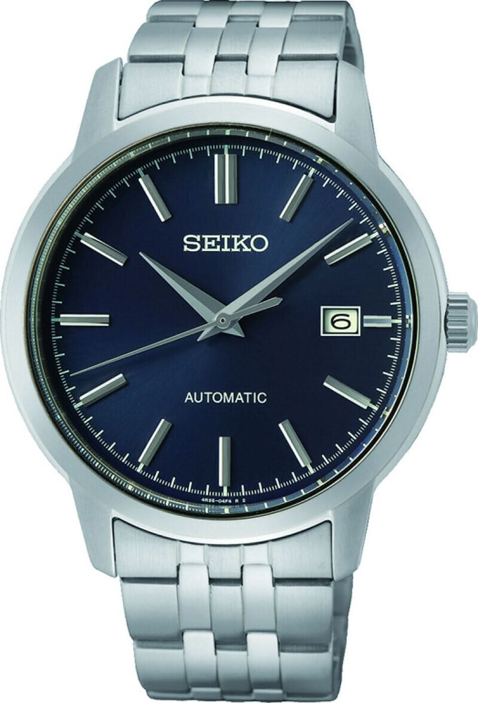 Pulsera de hombre con esfera azul y correa de acero inoxidable, automática, con ventana de fecha