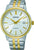 Reloj de pulsera bicolor para hombre con esfera blanca, manecillas doradas y ventana de fecha