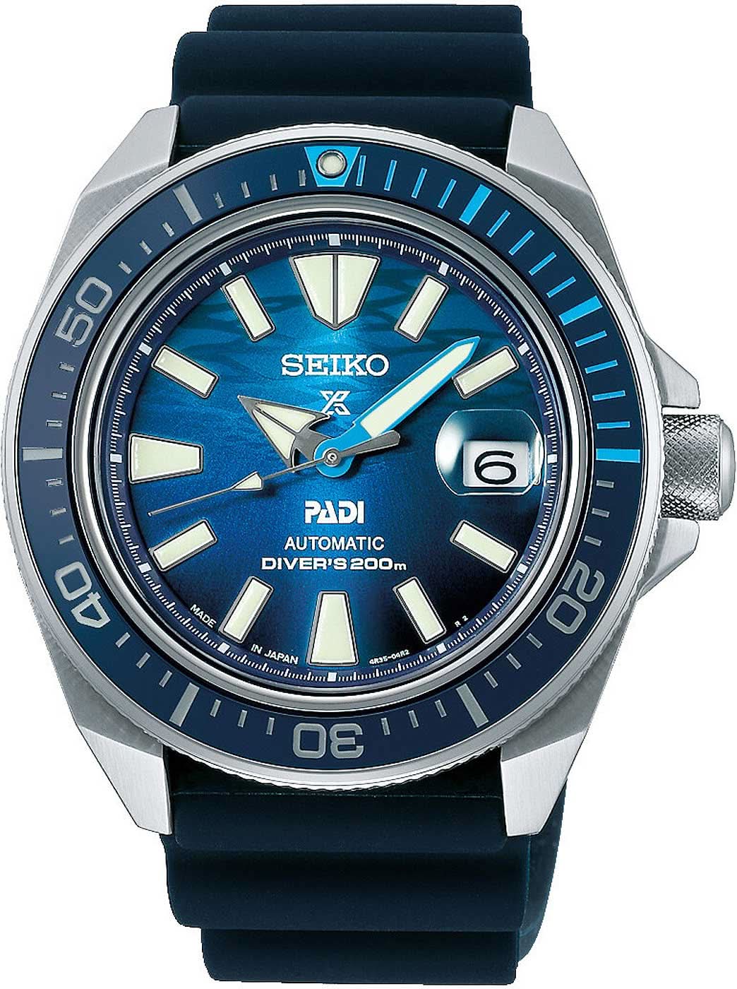 Reloj de buceo para hombre con esfera azul, cristal de zafiro y correa de caucho negra