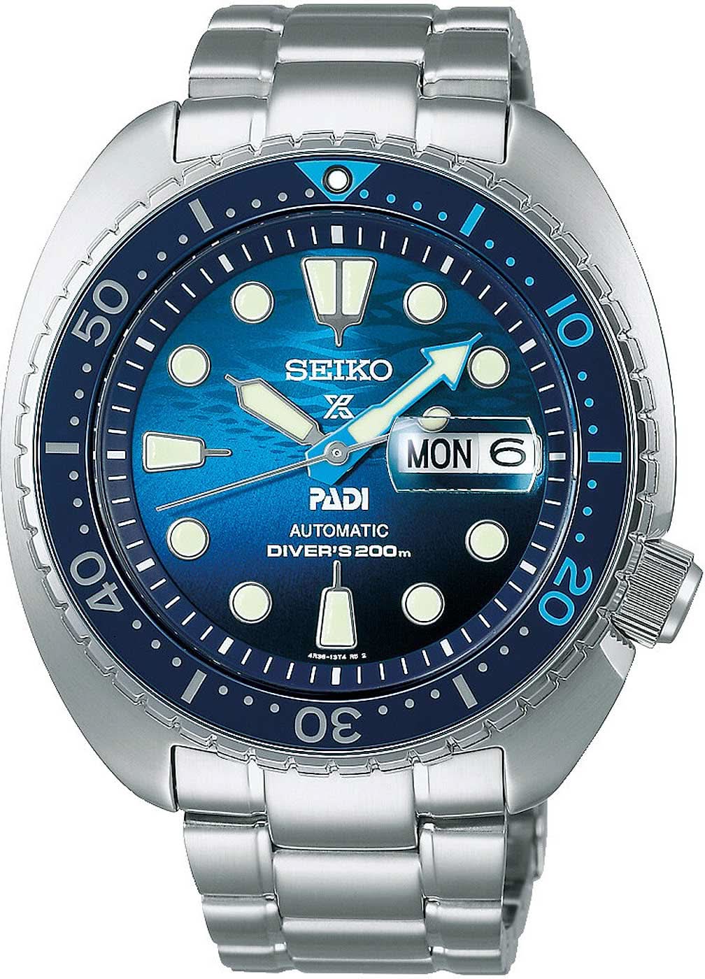 Reloj de hombre con esfera azul, correa de acero inoxidable plateado y visualización de fecha