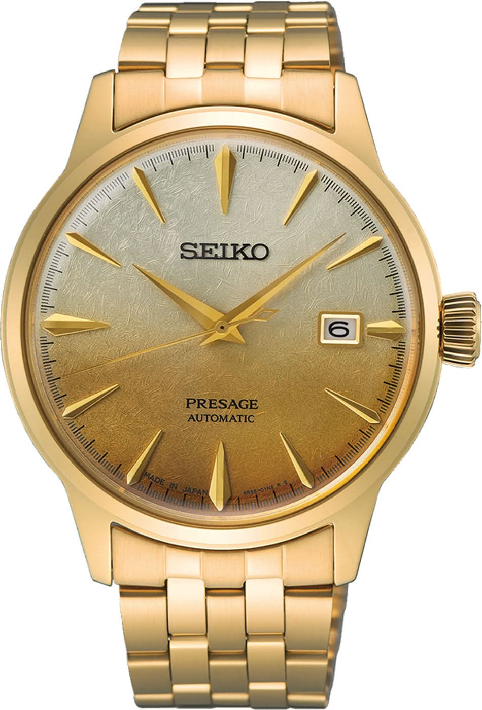 Reloj de pulsera SEIKO para hombre: esfera dorada, ventana de fecha a las 6, correa de acero inoxidable