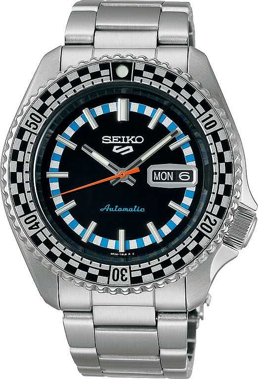 Reloj de pulsera Seiko para hombre: acero inoxidable, esfera azul oscuro, bisel con patrón, fecha LUN.