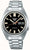 Reloj de hombre con correa de acero inoxidable, esfera negra y ventana de fecha "LUN 6".