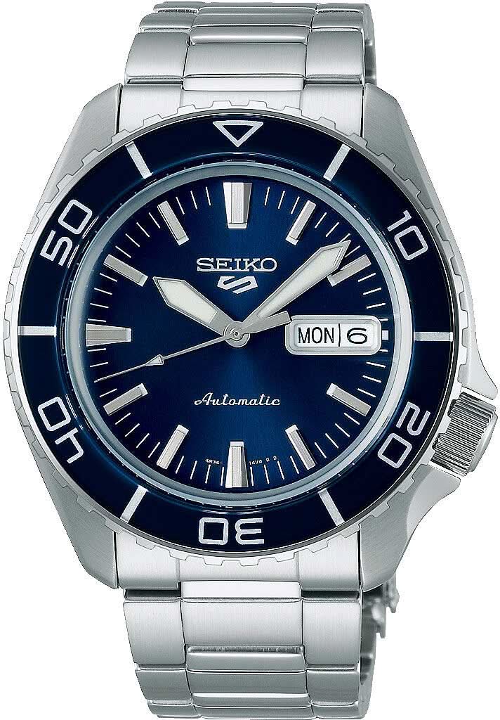 Reloj Seiko para hombre con esfera azul, visualización de día y fecha y brazalete de metal