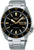 Seiko 5 Sports Reloj de pulsera para hombre: esfera negra, detalles dorados, correa de acero