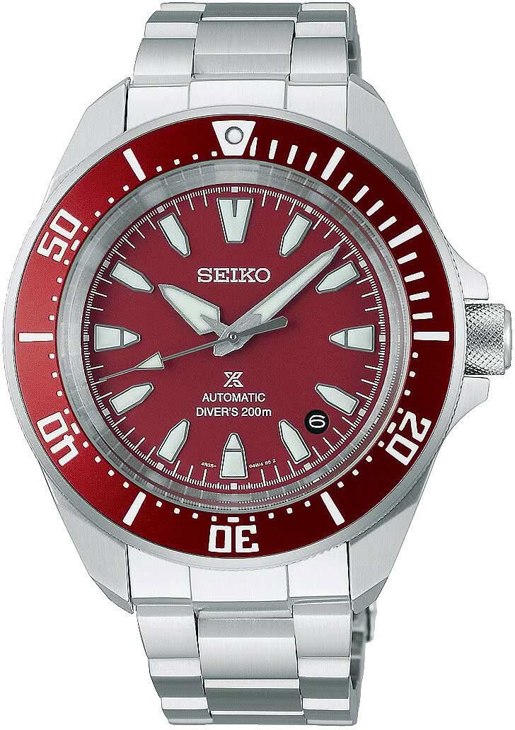 Seiko 5 Sports Reloj para hombre con esfera roja, bisel rojo y pulsera de acero inoxidable