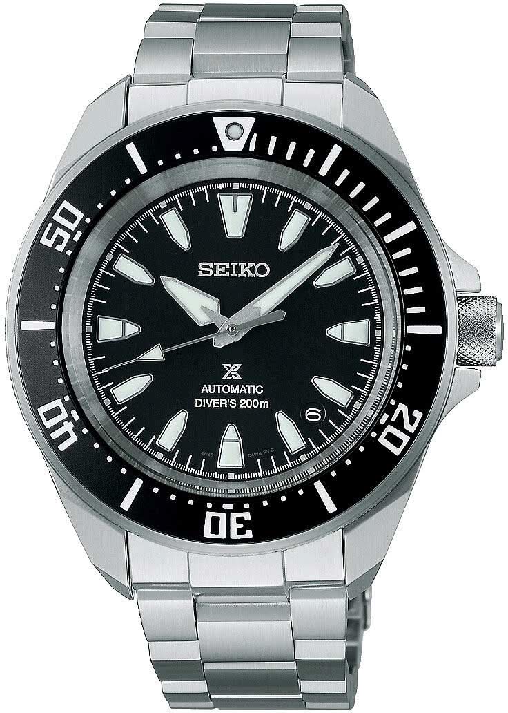 Reloj SEIKO para hombre con correa de acero inoxidable, esfera negra y bisel de buceo
