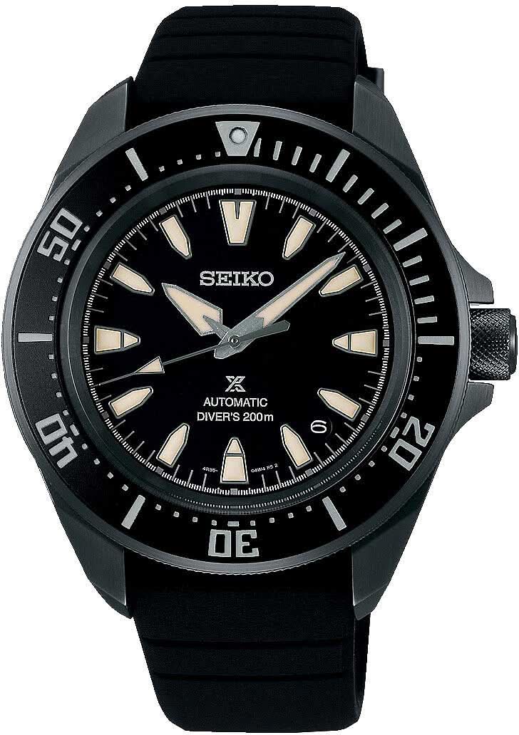 Pulsera Seiko para hombre con esfera negra, caja negra y correa de silicona