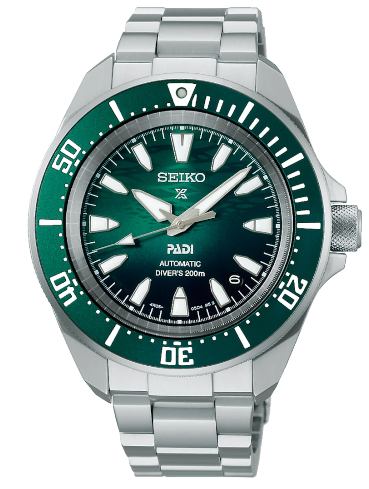 Reloj de hombre con esfera verde y pulsera de acero plateado, bisel giratorio