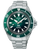 Reloj de hombre con esfera verde y pulsera de acero plateado, bisel giratorio