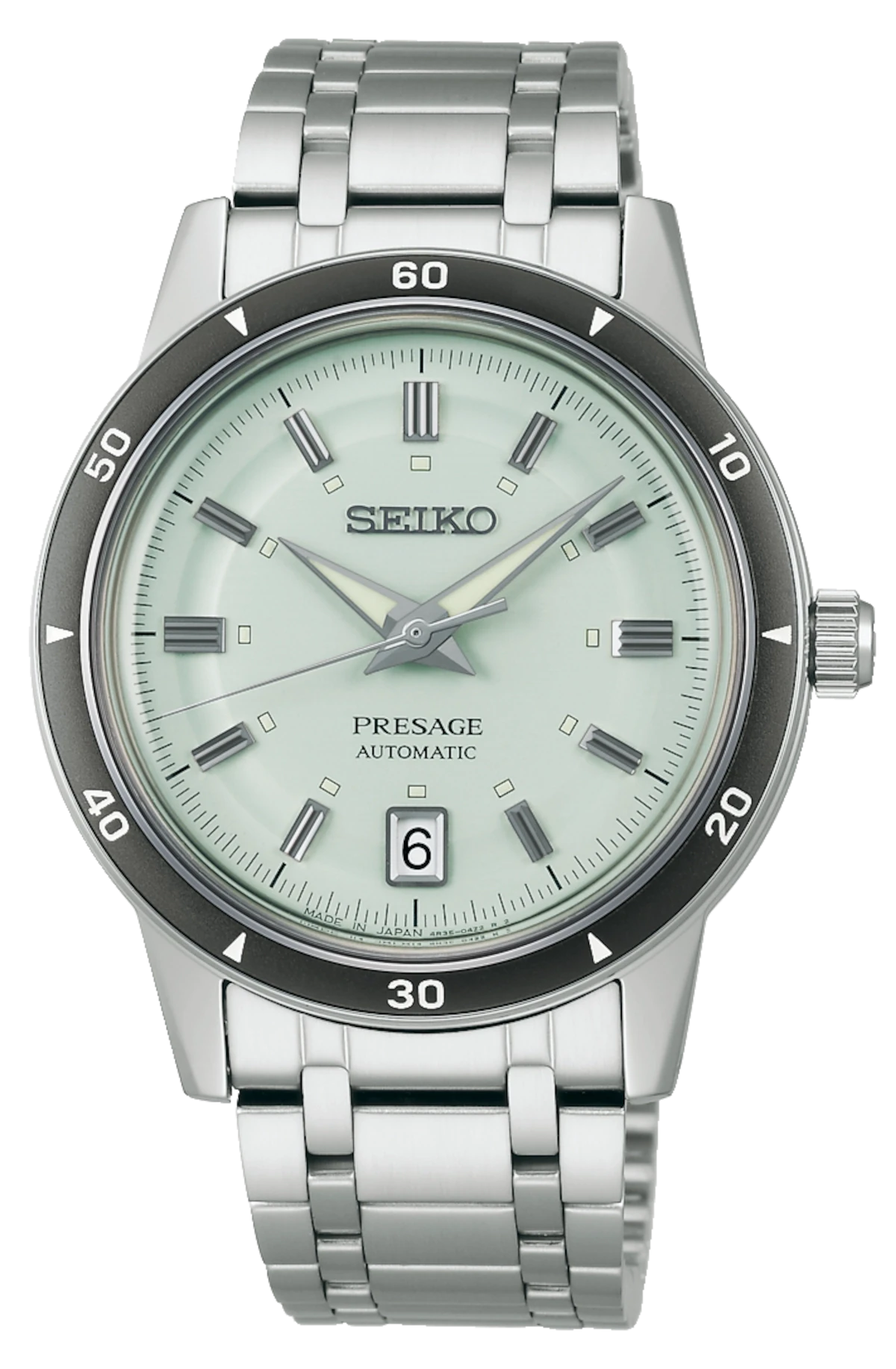 Seiko Presage reloj de hombre con correa de acero inoxidable, bisel negro y esfera clara