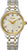 Reloj de mujer con correa metálica bicolor, bisel dorado y esfera plateada estampada