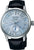 Reloj de hombre con caja plateada, esfera plateada y correa de cuero negra
