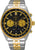 Reloj de pulsera bicolor para hombre con cronógrafo, esfera negra y correa de acero inoxidable