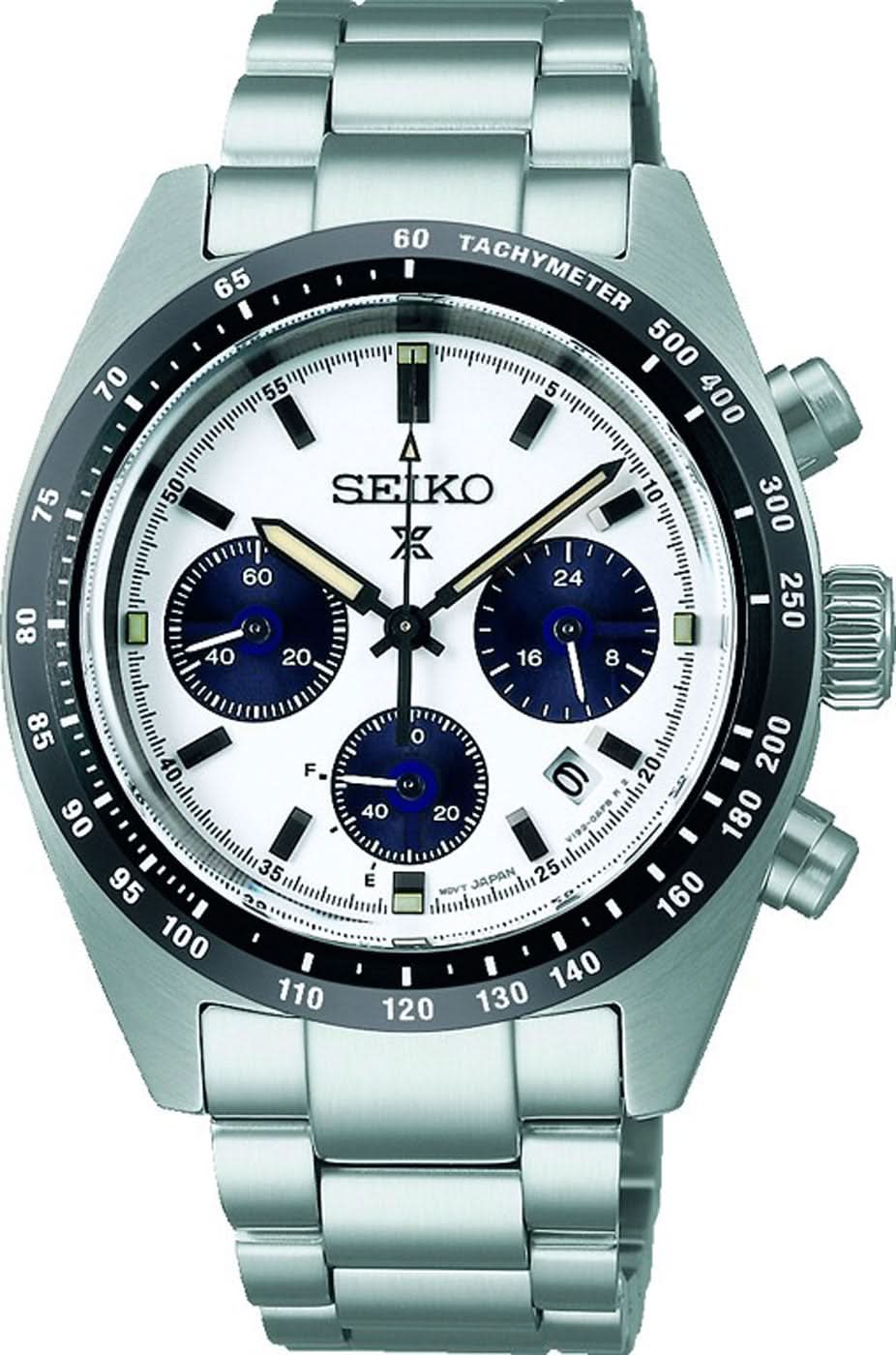 Reloj para hombre: cronógrafo solar con correa de acero inoxidable, esfera oscura, taquímetro