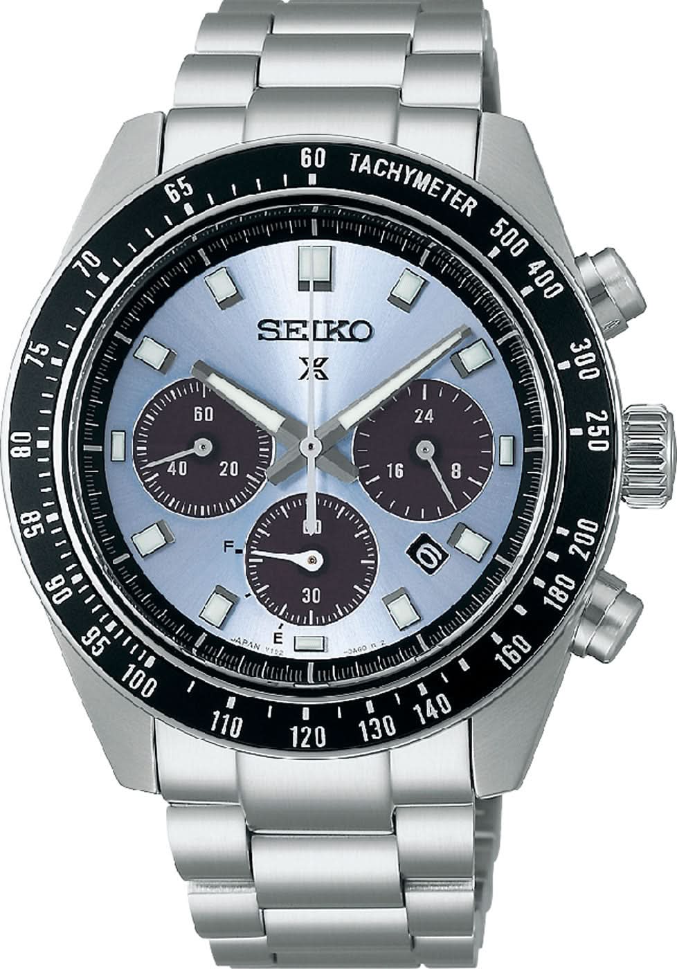 Cronógrafo para hombre: pulsera de acero inoxidable plateado, esfera azul, bisel taquímetro