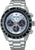 Cronógrafo para hombre: pulsera de acero inoxidable plateado, esfera azul, bisel taquímetro