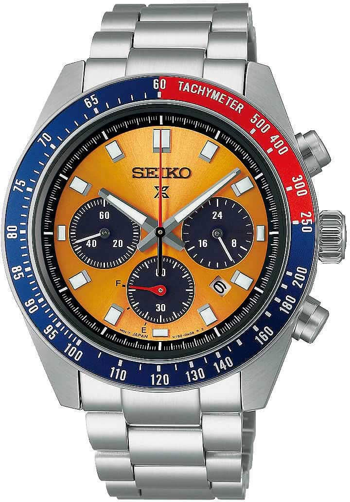 Reloj Seiko Prospex para hombre con esfera naranja, subesferas de cronógrafo, brazalete de acero inoxidable