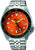 Pulsera de acero inoxidable plateado para hombre con esfera naranja y bisel GMT