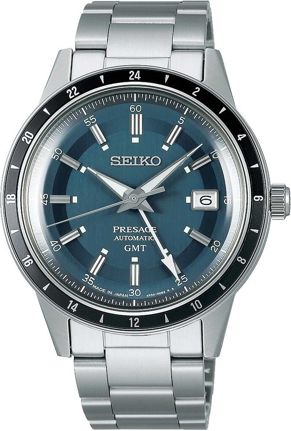 Seiko Presage Reloj de hombre con esfera azul y correa de metal, ventana de fecha