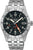 Reloj de hombre: pulsera de acero inoxidable plateado, esfera negra, manecilla GMT
