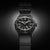 Reloj de hombre con caja negra, correa de cuero negra y números luminosos