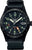Reloj de hombre: esfera negra, correa de cuero negra, manecilla GMT roja