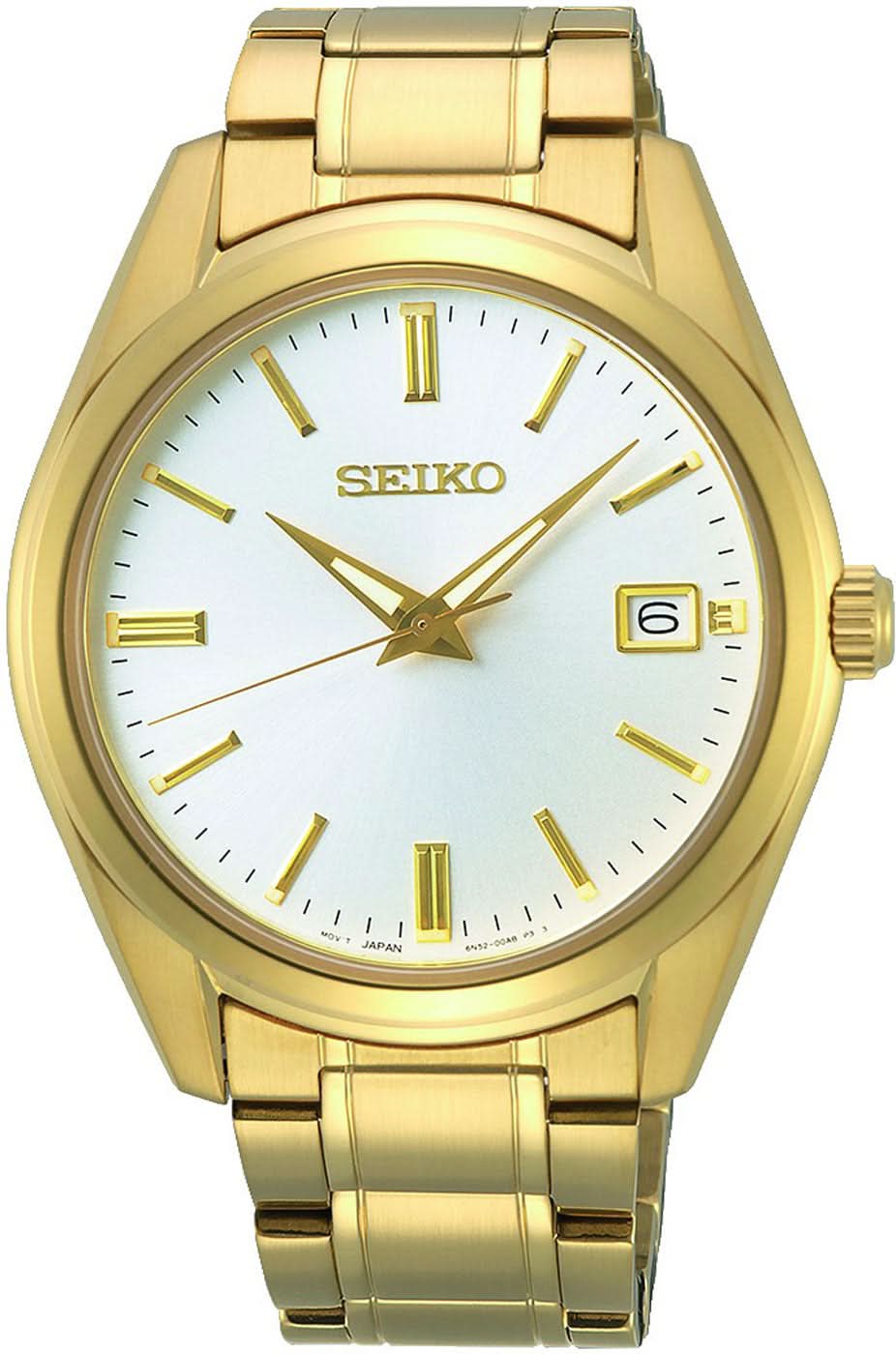Reloj dorado para hombre con cristal de zafiro, correa de metal y esfera analógica con fecha