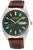 Reloj Seiko para hombre con esfera verde oscuro, correa de cuero marrón y visualización de fecha