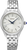 Reloj de mujer con brazalete de metal plateado y esfera redonda blanca, manecillas azules, SEIKO