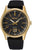 Reloj de hombre con esfera negra, caja dorada y correa negra
