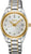 "Reloj de mujer con brazalete bicolor de acero inoxidable, esfera clara, ventana de fecha"