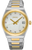 "Reloj de mujer con correa bicolor de acero inoxidable, esfera plateada, ventana de fecha a las 6"