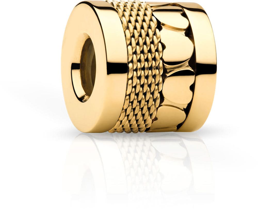 Colgante Bering Jewelry de acero inoxidable, dorado, cilíndrico con cordón trenzado