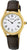 Reloj Seiko para mujer con bisel dorado, esfera blanca y correa de cuero marrón