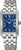"Reloj de mujer con esfera azul y números romanos, correa de acero inoxidable plateado, caja rectangular"