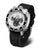 Reloj de hombre con correa de silicona negra, caja plateada y bisel negro, cronógrafo