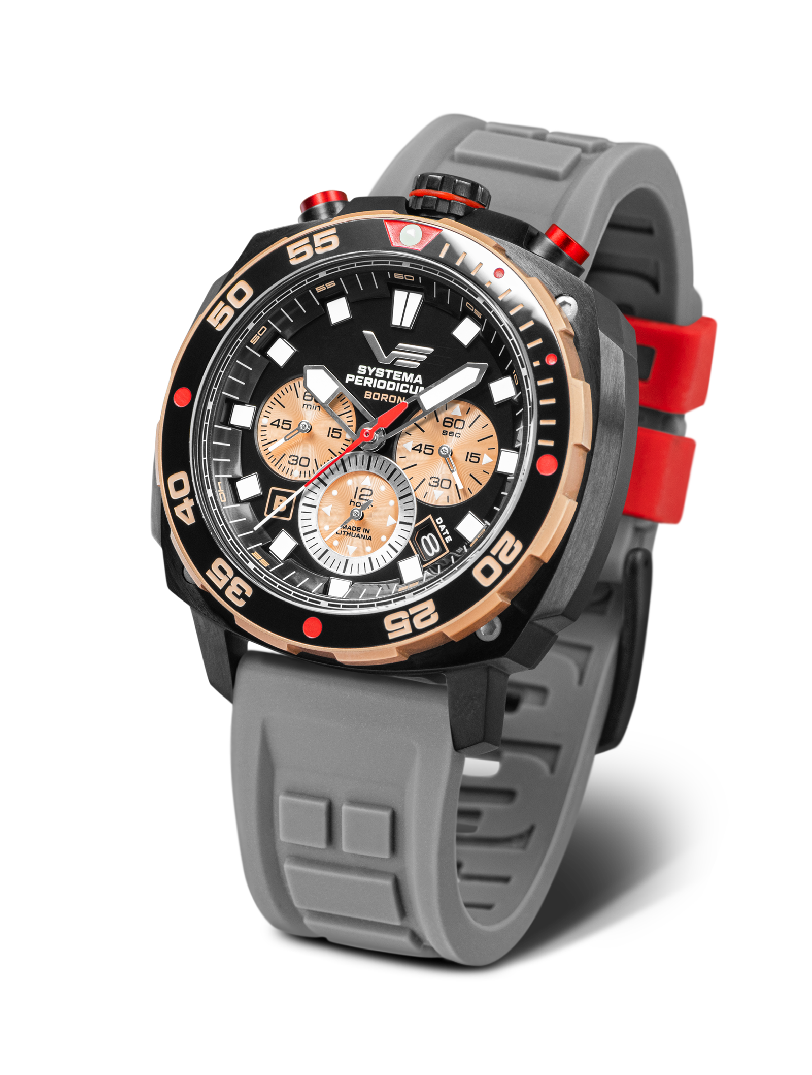 Vostok Europe herrklocka med grått silikonarmband och svart urtavla, röd