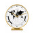 Reloj de mesa con marco de latón, esfera blanca y pantalla analógica de mapa del mundo, manecillas doradas