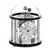 Reloj de mesa con campana de cristal y mecanismo plateado, base negra