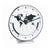 "Reloj de mesa metálico con esfera blanca y mapa del mundo, manecillas y escala negras"