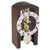 Reloj de mesa con marco de madera oscura, esfera redonda de cristal y movimiento esqueleto visible