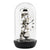 Reloj de mesa con cristal y movimiento esqueleto visible, esfera romana, base negra