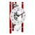 Reloj de mesa esqueleto con esfera blanca, mecanismo visible y pilares rojos