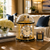 Reloj de mesa con cúpula de cristal, carcasa dorada, esfera blanca con números romanos