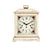 Reloj de mesa cuadrado con carcasa de madera blanca y esfera decorada con flores